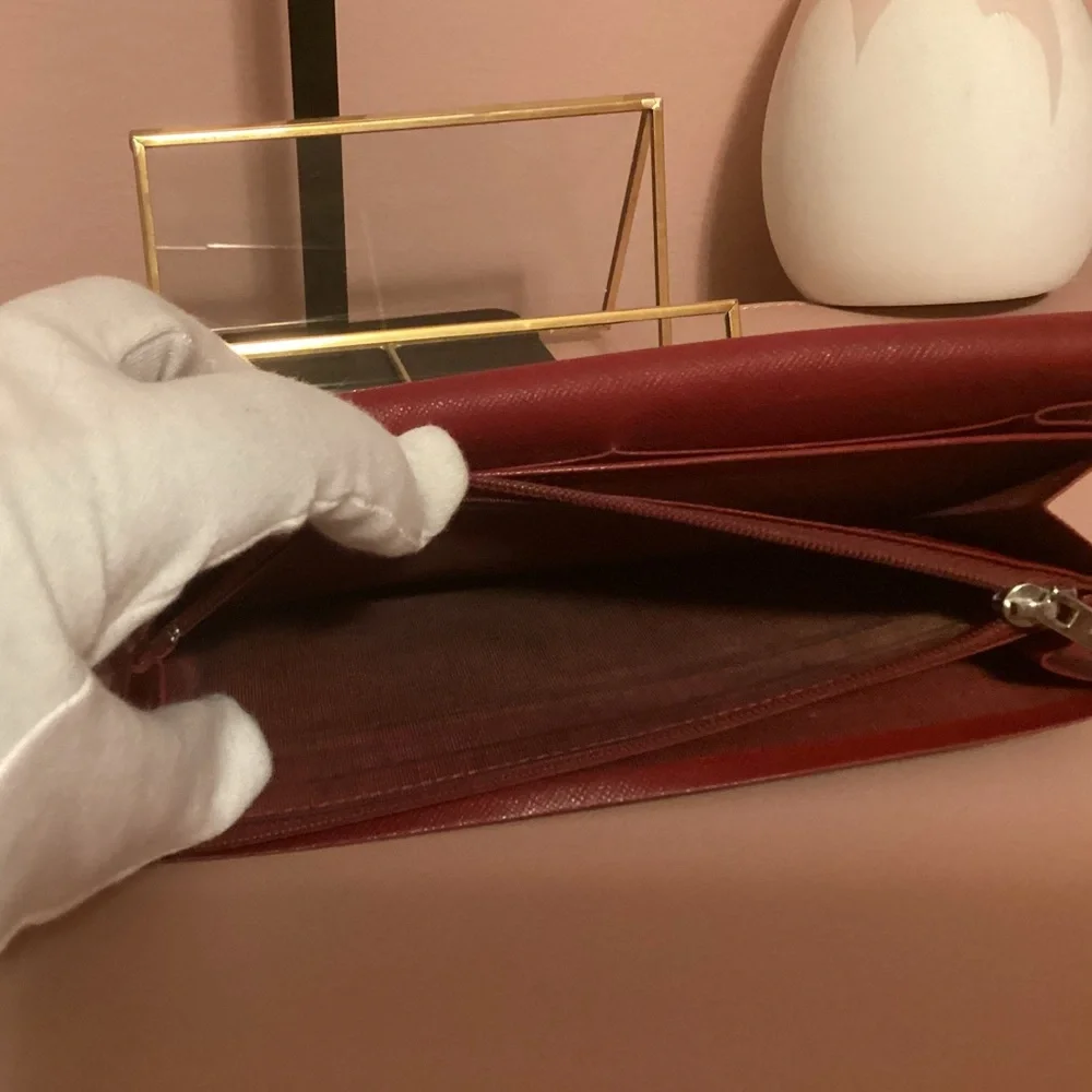 Red Burberry Textured Nova Check Long Wallet pre-loved - Picture 4 of 9